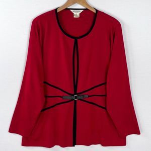 Exclusively Misook Womens 3X Cardigan Sweater Jacket Front Buckle Red Black